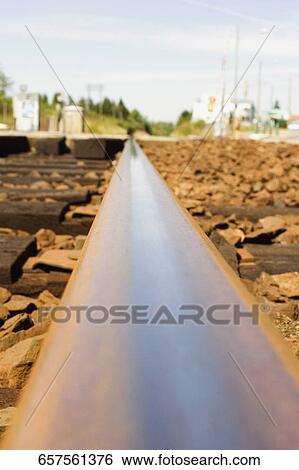 Stock Photograph - Close-up of a railroad track. Fotosearch