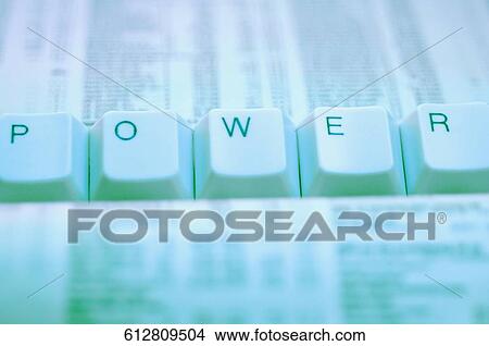 Picture - Close-up of computer keys spelling word power on a document. Fotosearch