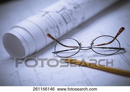 Close-up of eyeglasses and a pencil on a blueprint View Large Photo Image Stock Photograph - Close-up of eyeglasses and a pencil on a blueprint. Fotosearch