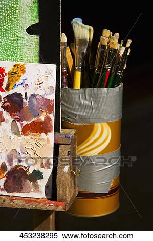 Close-up of paintbrushes with a palette View Large Photo Image Stock Photography - Close-up of paintbrushes with a palette. Fotosearch