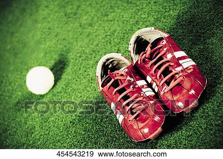 Close-up of sports shoe with a tennis ball in a court View Large Photo Image Stock Photo - Close-up of sports shoe with a tennis ball in a court. Fotosearch
