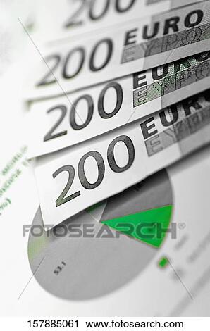 Close-up of two hundred Euro banknotes on a pie chart View Large Photo Image Stock Image - Close-up of two hundred Euro banknotes on a pie chart. Fotosearch