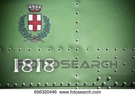 Stock Photograph - Coat of arms painted on a cable car, San Francisco, California, USA. Fotosearch
