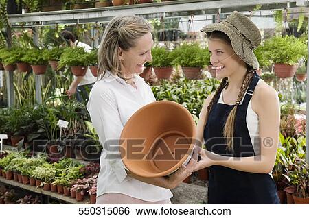 Customer buying a pot in a greenhouse View Large Photo Image Stock Photograph - Customer buying a pot in a greenhouse. Fotosearch