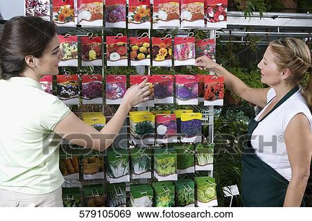 Customer buying seed packets View Large Photo Image Stock Photo - Customer buying seed packets. Fotosearch