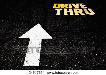 Drive Thru sign on the road View Large Photo Image Picture - Drive Thru sign on the road. Fotosearch
