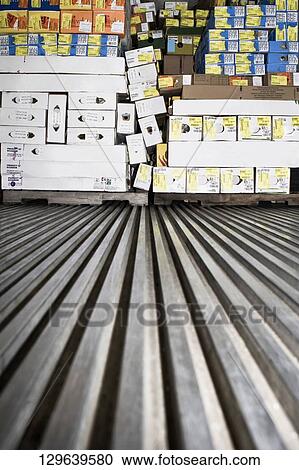 Stock Image - Flower boxes loaded on a truck, Miami, Florida, USA. Fotosearch