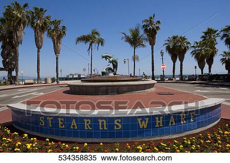 Fountain with palm tree in the background, Santa Barbara Fountain, Stearn's Wharf, Santa Barbara, California, USA View Large Photo Image Stock Photography - Fountain with palm tree in the background, Santa Barbara Fountain, Stearn's Wharf, Santa Barbara, California, USA. Fotosearch