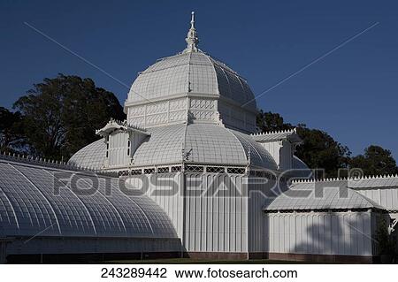 Stock Image - Greenhouse in a park, Conservatory Of Flowers, Golden Gate Park, San Francisco, California, USA. Fotosearch