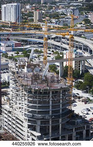 Stock Photograph - High angle view of a construction site, Miami, Florida, USA. Fotosearch