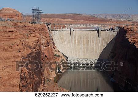 High angle view of a dam, Glen Canyon Dam, Lake Powell, Colorado River, Page, Arizona, USA View Large Photo Image Stock Photo - High angle view of a dam, Glen Canyon Dam, Lake Powell, Colorado River, Page, Arizona, USA. Fotosearch