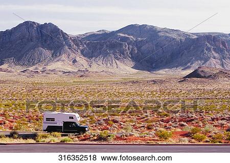 High angle view of a motor home passing through an arid landscape, Las Vegas, Nevada, USA View Large Photo Image Stock Photo - High angle view of a motor home passing through an arid landscape, Las Vegas, Nevada, USA. Fotosearch