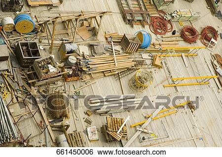 High angle view of construction equipment at a construction site View Large Photo Image Stock Photograph - High angle view of construction equipment at a construction site. Fotosearch
