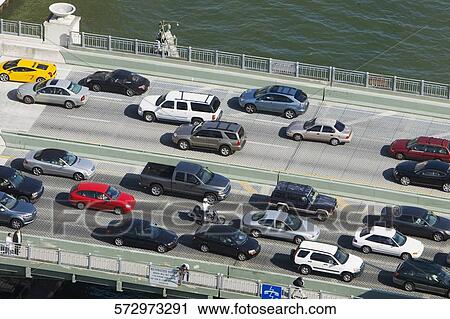 High angle view of traffic on a bridge View Large Photo Image Stock Image - High angle view of traffic on a bridge. Fotosearch