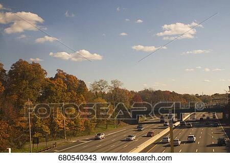 Stock Image - High angle view of traffic on a highway. Fotosearch