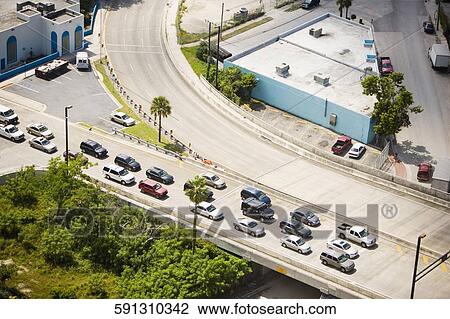 High angle view of traffic on an overpass in a city, Miami, Florida, USA View Large Photo Image Stock Image - High angle view of traffic on an overpass in a city, Miami, Florida, USA. Fotosearch