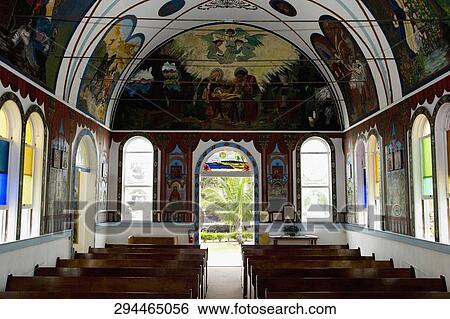 Stock Photograph - Interiors of a church, Star of the Sea Painted Church, Hawaii, USA. Fotosearch