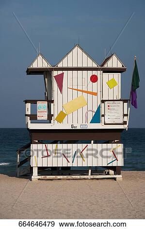 Lifeguard hut on the beach, Miami Beach, Florida, USA View Large Photo Image Stock Photo - Lifeguard hut on the beach, Miami Beach, Florida, USA. Fotosearch
