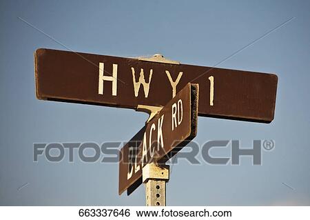 Stock Photograph - Low angle view of a road sign, California State Route 1, California, USA. Fotosearch