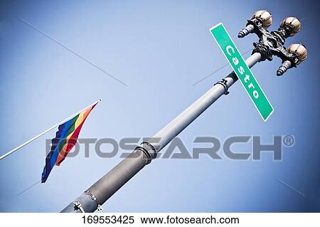 Low angle view of a street light with gay pride flag, Castro District, San Francisco, California, USA View Large Photo Image Stock Photography - Low angle view of a street light with gay pride flag, Castro District, San Francisco, California, USA. Fotosearch
