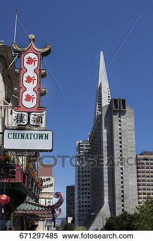 Low angle view of buildings in a city, Transamerica Pyramid, Chinatown, San Francisco, California, USA View Large Photo Image Stock Photography - Low angle view of buildings in a city, Transamerica Pyramid, Chinatown, San Francisco, California, USA. Fotosearch