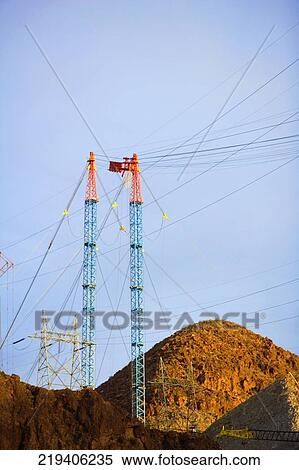 Stock Photography - Low angle view of electricity pylons, Las Vegas, Nevada, USA. Fotosearch