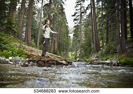 Stock Image - Man fishing in a river. Fotosearch