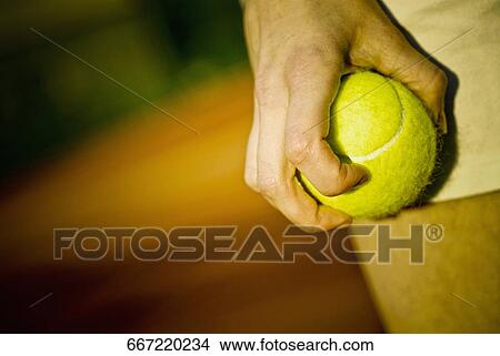 Mid section view of a person holding a tennis ball View Large Photo Image Picture - Mid section view of a person holding a tennis ball. Fotosearch