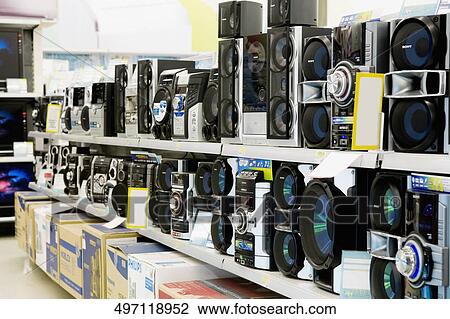 Stock Image - Music systems in a supermarket. Fotosearch
