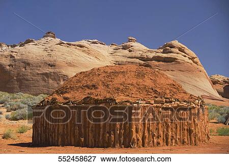 Stock Photo - Navajo Hogan on an arid landscape, Navajo Village Heritage Center, Page, Arizona, USA. Fotosearch