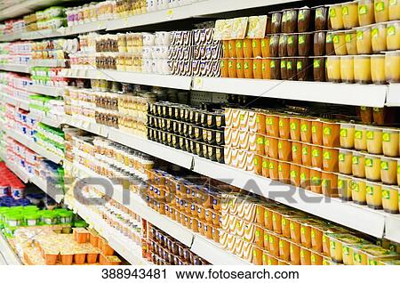 Stock Image - Packed food in a supermarket. Fotosearch