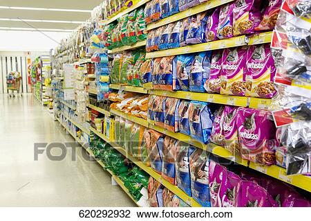 Packed food on shelves in a supermarket View Large Photo Image Stock Image - Packed food on shelves in a supermarket. Fotosearch