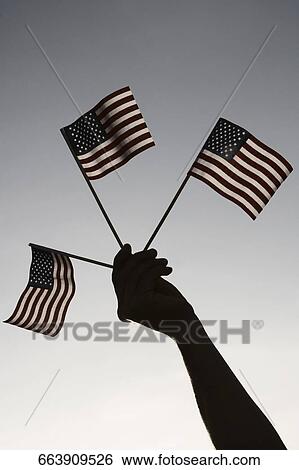 Person's hand holding American flags View Large Photo Image Stock Photograph - Person's hand holding American flags. Fotosearch
