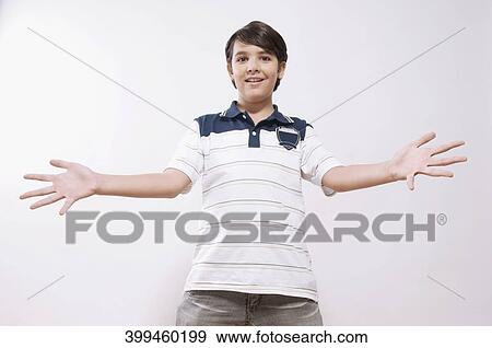 Portrait of a boy showing his palm out View Large Photo Image Stock Photo - Portrait of a boy showing his palm out. Fotosearch