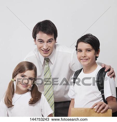 Portrait of a man with his son and daughter View Large Photo Image Stock Image - Portrait of a man with his son and daughter. Fotosearch