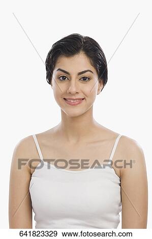 Portrait of a woman smiling View Large Photo Image Stock Photo - Portrait of a woman smiling. Fotosearch