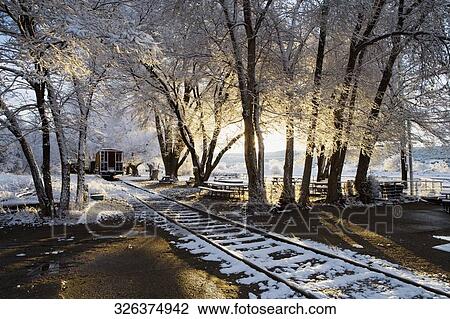 Railroad tracks in winter, Santa Fe, New Mexico, USA View Large Photo Image Stock Image - Railroad tracks in winter, Santa Fe, New Mexico, USA. Fotosearch