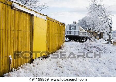 Railway station in winter, Santa Fe, New Mexico, USA View Large Photo Image Stock Photo - Railway station in winter, Santa Fe, New Mexico, USA. Fotosearch