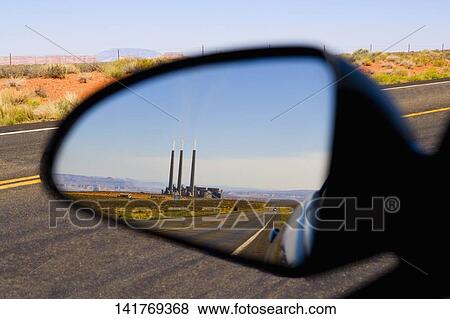 Reflection of power plant in the side view mirror of a car, Navajo Power Plant, Page, Arizona, USA View Large Photo Image Stock Photo - Reflection of power plant in the side view mirror of a car, Navajo Power Plant, Page, Arizona, USA. Fotosearch