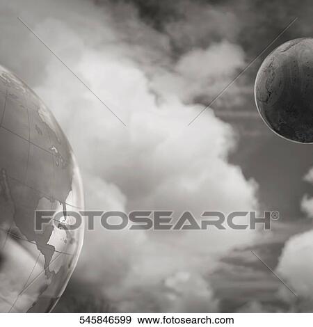 Representation of planets against the cloudy sky View Large Photo Image Stock Photo - Representation of planets against the cloudy sky. Fotosearch