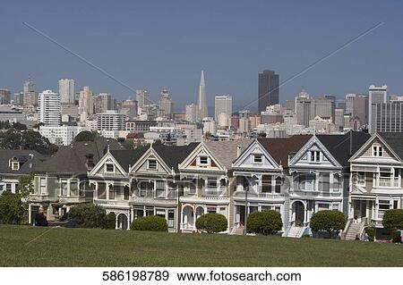 Stock Photo - Row of Victorian style houses in a city, Alamo Square, Painted Ladies, San Francisco, California, USA. Fotosearch