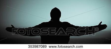 Silhouette of a man standing with his arms outstretched, San Francisco Bay, San Francisco, California, USA View Large Photo Image Stock Photo - Silhouette of a man standing with his arms outstretched, San Francisco Bay, San Francisco, California, USA. Fotosearch