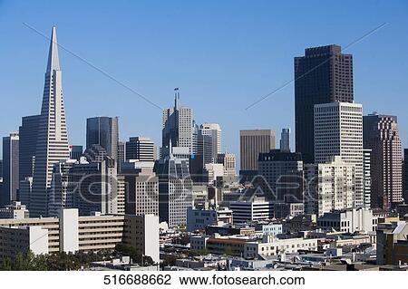 Stock Image - Skyscrapers in a city, Transamerica Pyramid, San Francisco, California, USA. Fotosearch