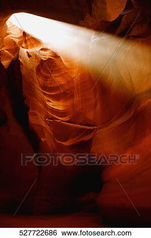 Stock Photograph - Sunbeam falling into a slot canyon, Antelope Canyon, Page, Arizona, USA. Fotosearch