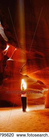 Sunbeam falling on a woman in a canyon, Antelope Canyon, Page, Arizona, USA View Large Photo Image Stock Image - Sunbeam falling on a woman in a canyon, Antelope Canyon, Page, Arizona, USA. Fotosearch
