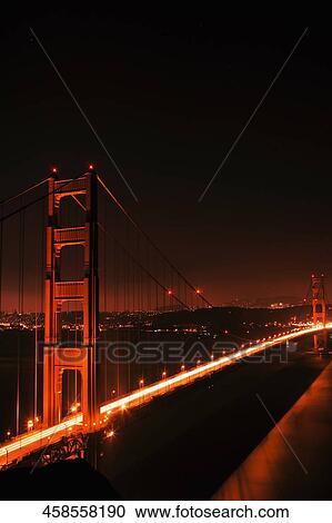 Stock Image - Suspension bridge across the sea, Golden Gate Bridge, San Francisco Bay, San Francisco, California, USA. Fotosearch
