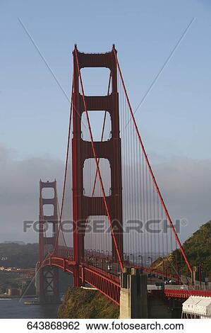 Stock Image - Suspension bridge across the sea, Golden Gate Bridge, San Francisco Bay, San Francisco, California, USA. Fotosearch