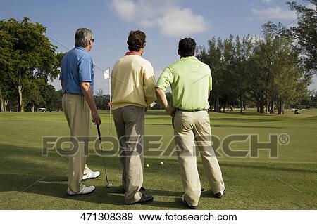 Stock Photo - Three golfer standing in a golf course, Biltmore Golf Course, Coral Gables, Florida, USA. Fotosearch