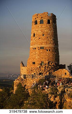 Stock Photo - Tourists at a tower, Desert View Watchtower, Grand Canyon, Grand Canyon National Park, Arizona, USA. Fotosearch