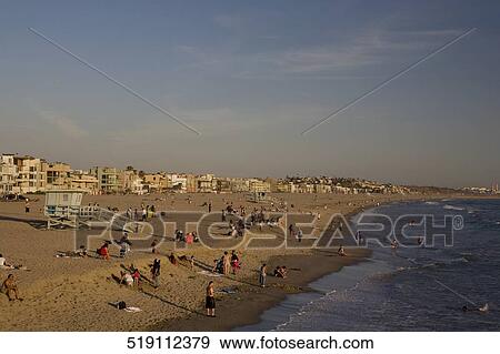 Stock Photo - Tourists on the beach, Santa Monica, Los Angeles County, California, USA. Fotosearch